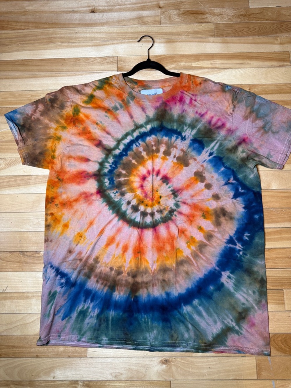 Spiral Tie-Dye Tee in red, Orange & Blue